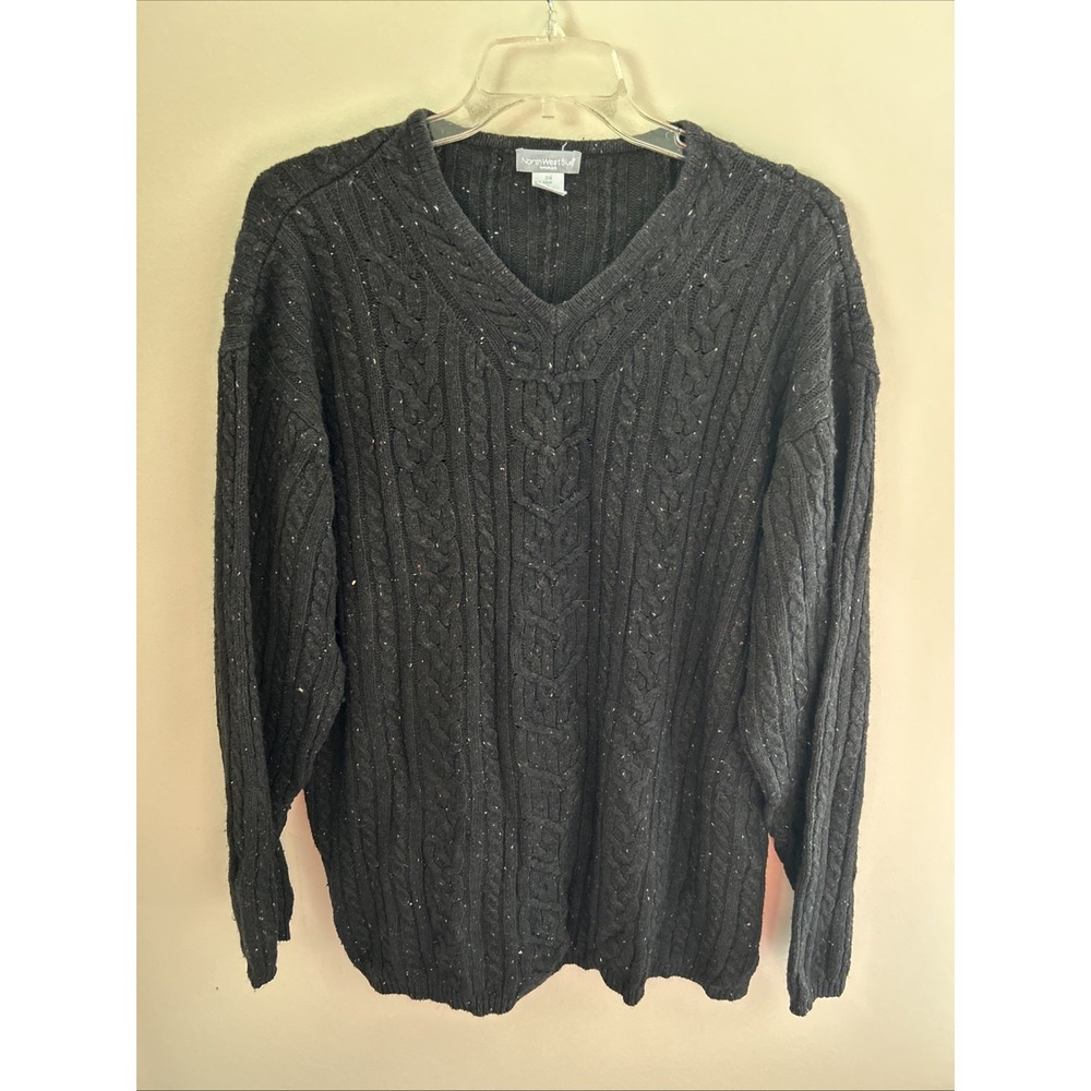 Northwest Women's 3X Wool Blend V Neck Sweater Knubby Top Charcoal Grey